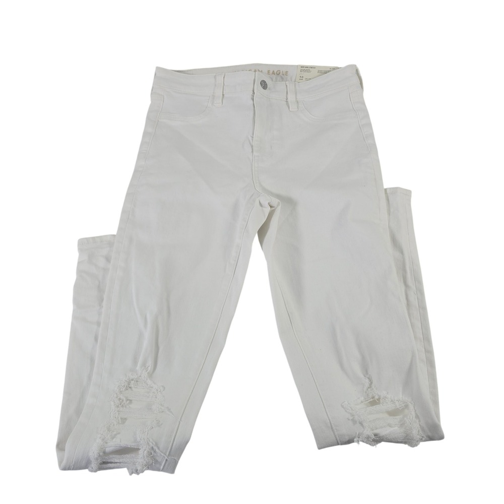 American Eagle High Rise Jegging White‎ Distressed Jeans 10 X-Long 30W 11487